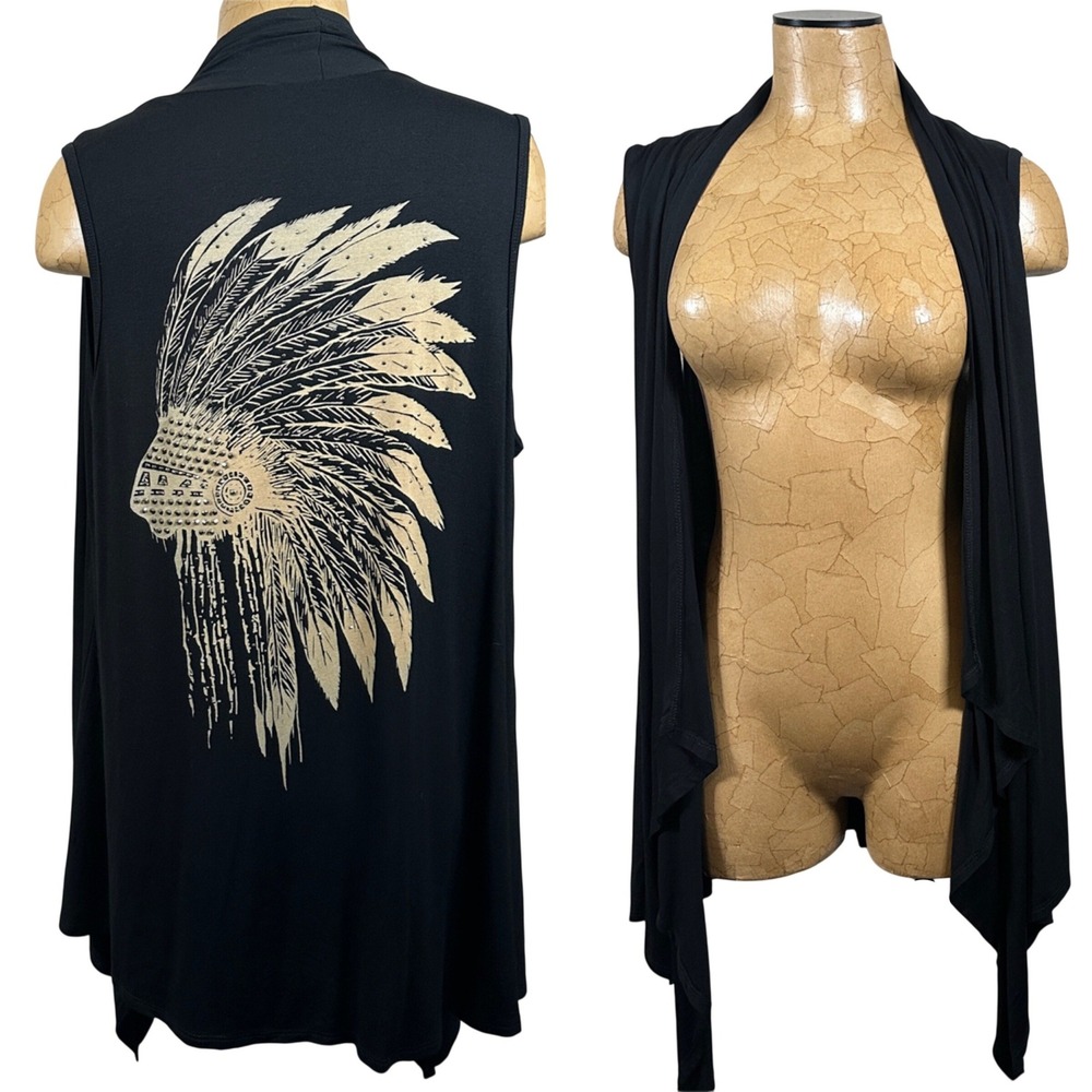 Cowgirl‎ Legend Black Sleeveless Headdress Cardigan Vest L/XL Native American